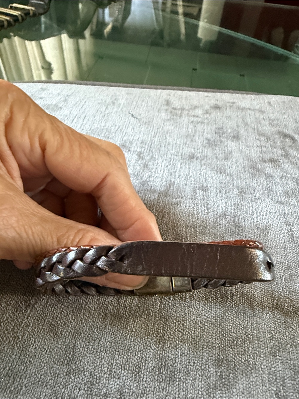 Men's Brown Braided Leather Bracelet with Metal Clasp
